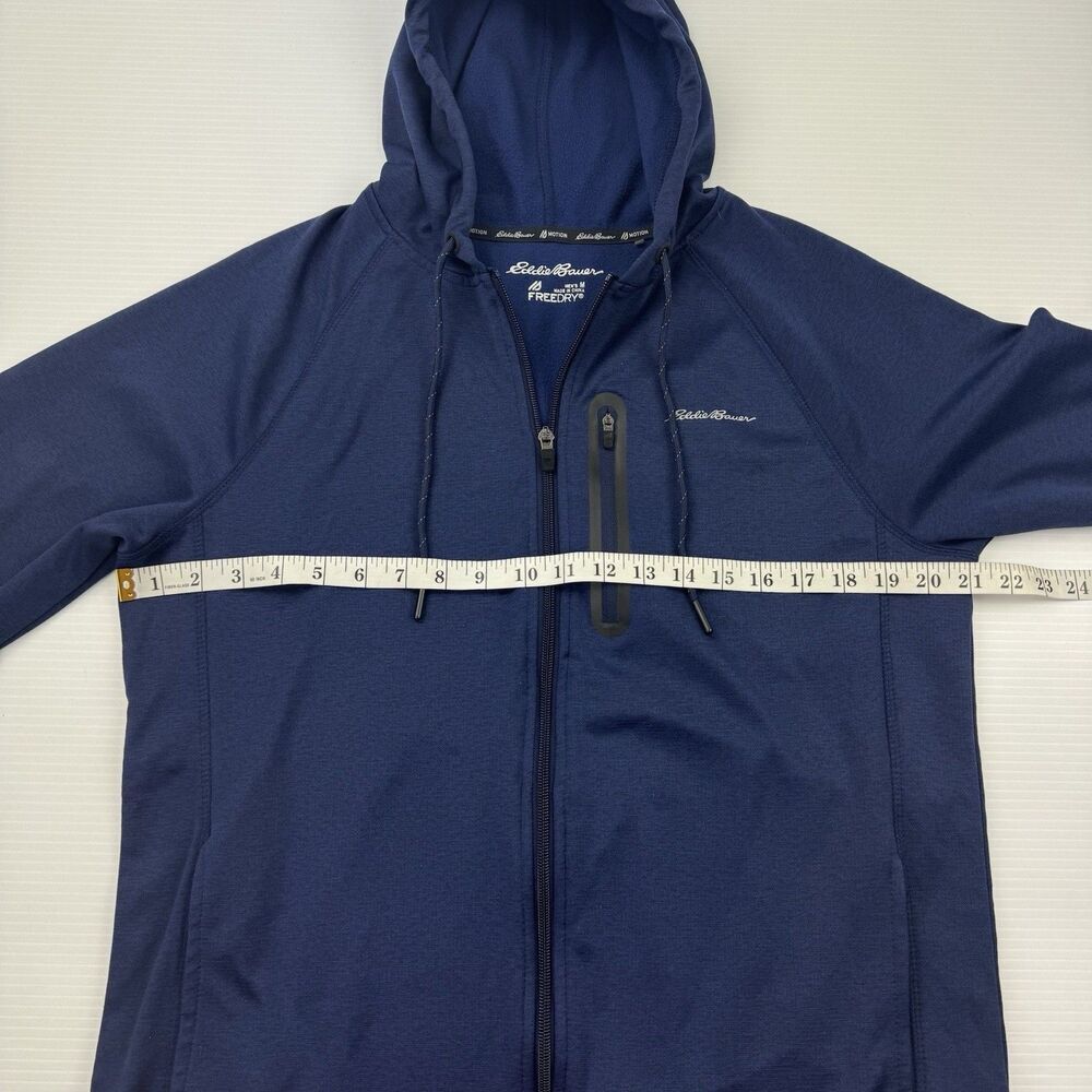 Eddie Bauer Full Zip Hoodie Mens M Navy FreeDry Motion Fleece Jacket - Picture 8 of 9